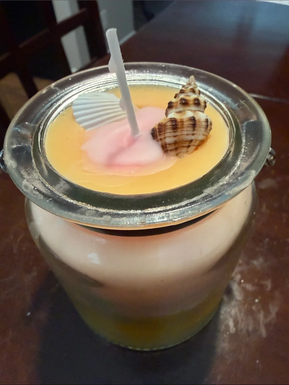 Coastal Two-Tone Pink & Yellow Candle Jar with Rope Handle